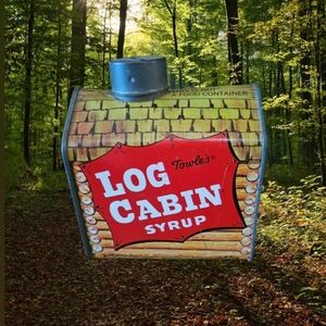 VintageTowles Log Cabin Syrup Tin Canister / Bank / Collectible. Circa 1950